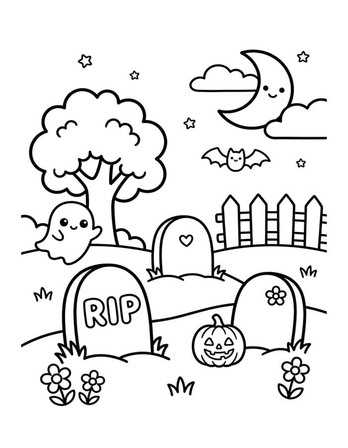 Fise de colorat cu Cimitir imprimabil gratuit uşor