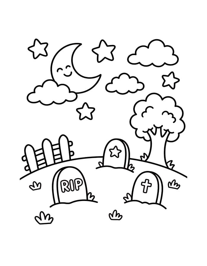 Fise de colorat cu Cimitir imprimabil simplu