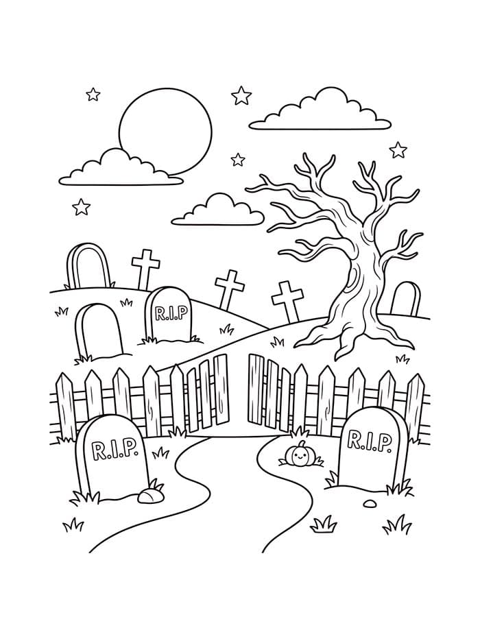 Fise de colorat cu Cimitir imprimabil