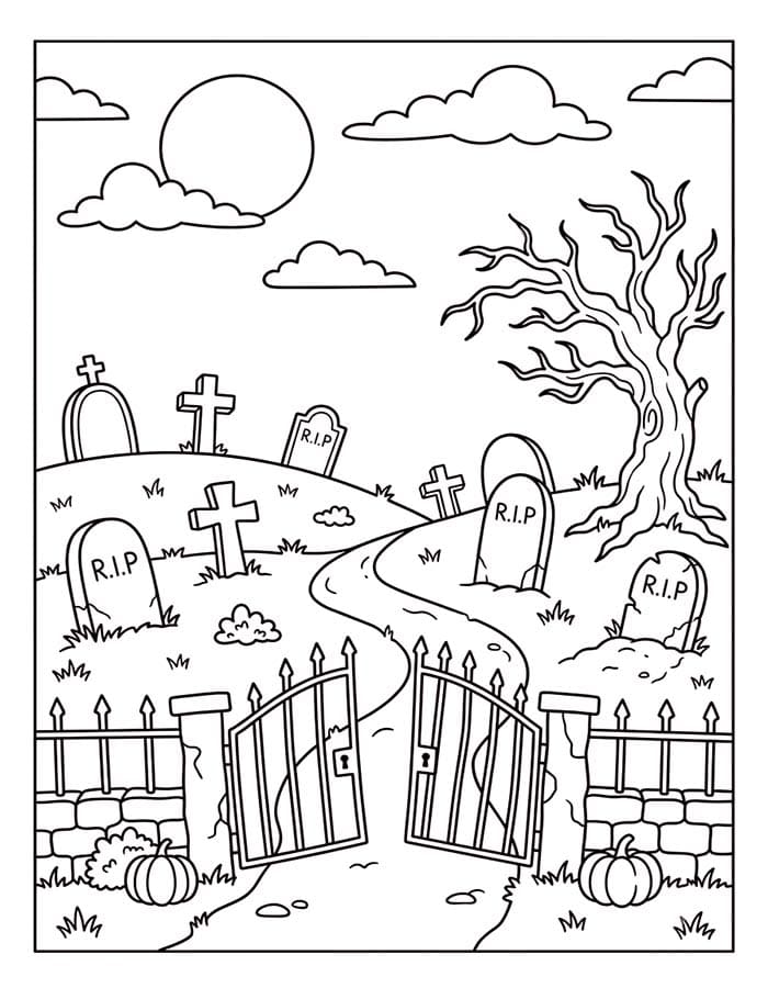 Fise de colorat cu Cimitir simplu la copii