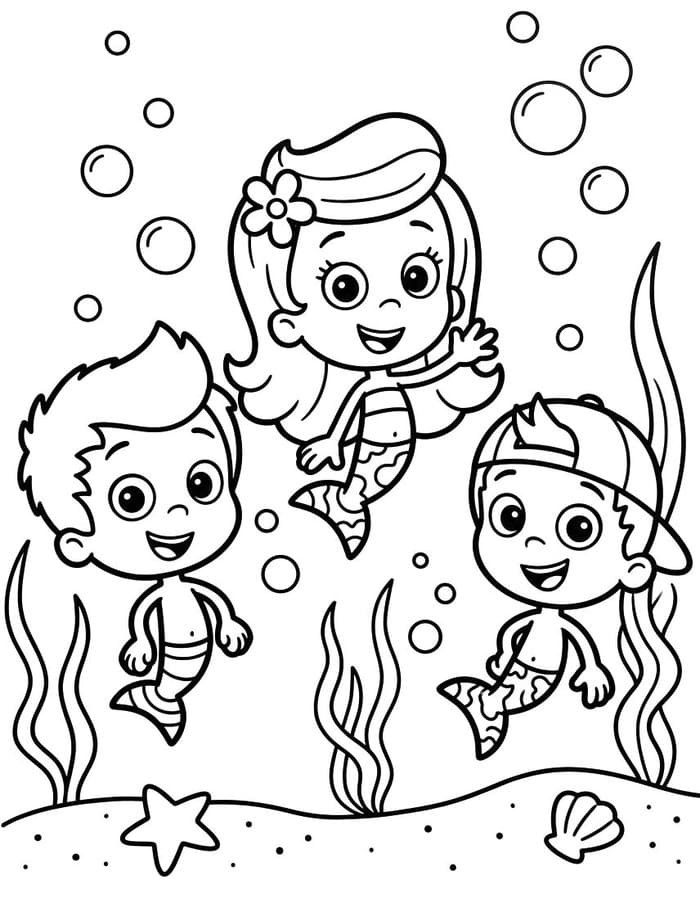 Fise de colorat cu Desenează Bubble Guppies gratuit simplu