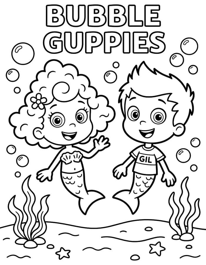Fise de colorat cu Desenează Bubble Guppies imprimabil gratuit simplu