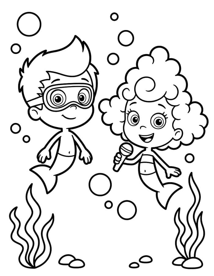 Fise de colorat cu Desenează Bubble Guppies uşor