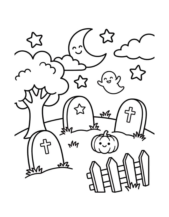 Fise de colorat cu Desenează Cimitir bazic