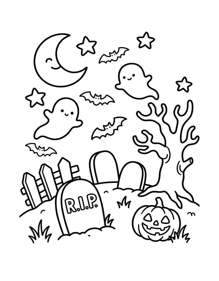 Fise de colorat cu Desenează Cimitir gratuit bazic