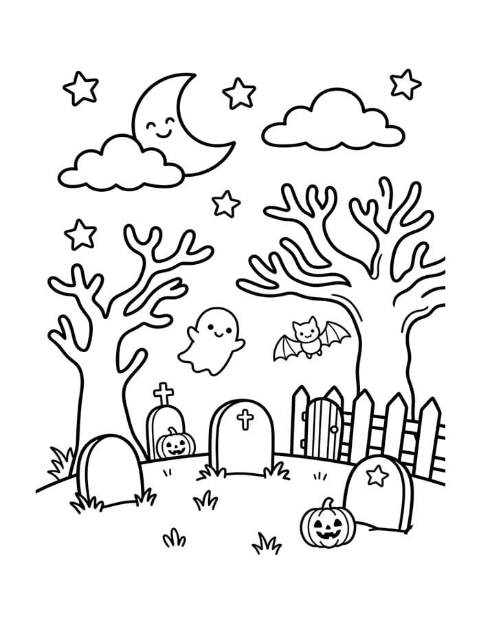 Fise de colorat cu Desenează Cimitir gratuit uşor
