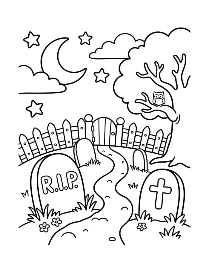 Fise de colorat cu Desenează Cimitir imprimabil bazic