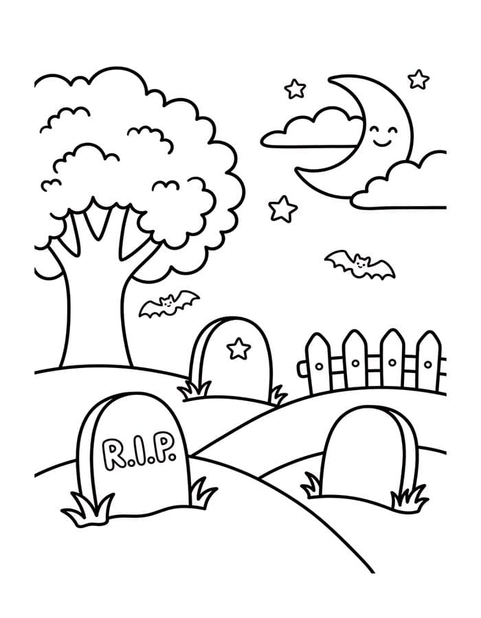 Fise de colorat cu Desenează Cimitir imprimabil gratuit simplu