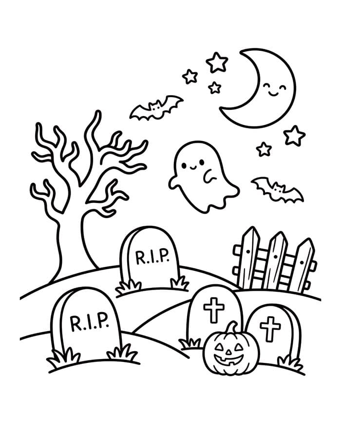 Fise de colorat cu Desenează Cimitir imprimabil gratuit