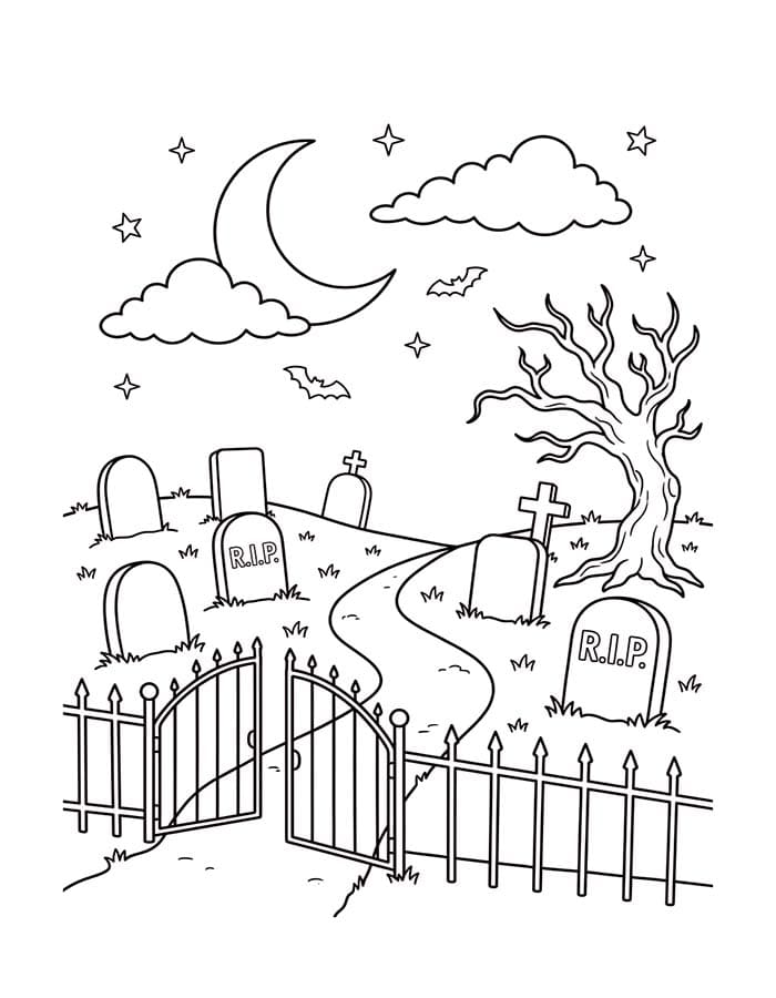 Fise de colorat cu Desenează Cimitir imprimabil pentru copii