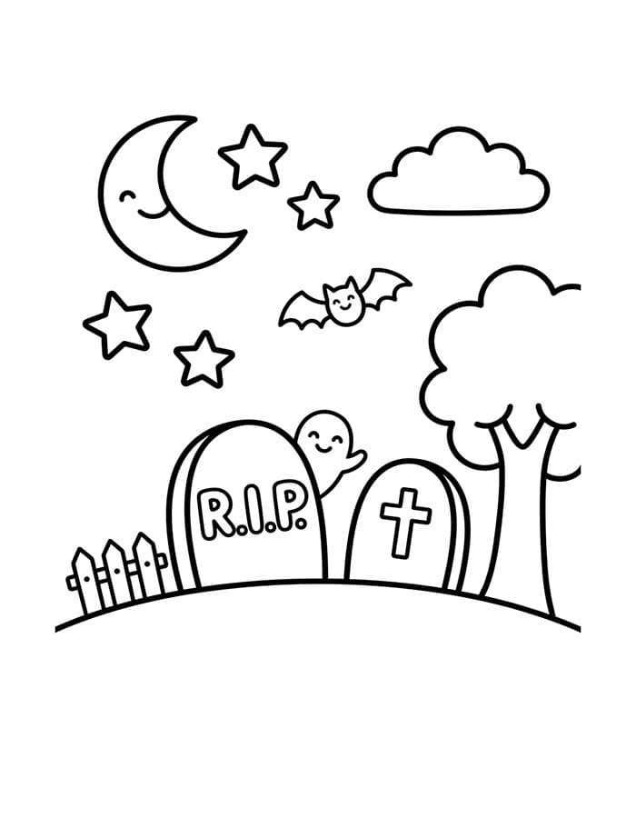 Fise de colorat cu Desenează Cimitir imprimabil simplu