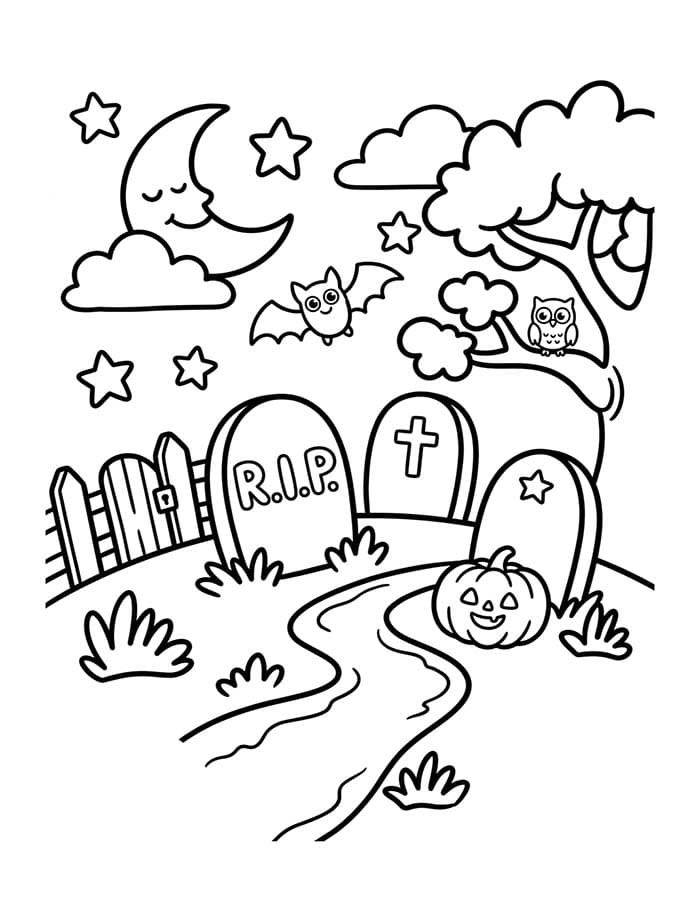 Fise de colorat cu Desenează Cimitir imprimabil uşor