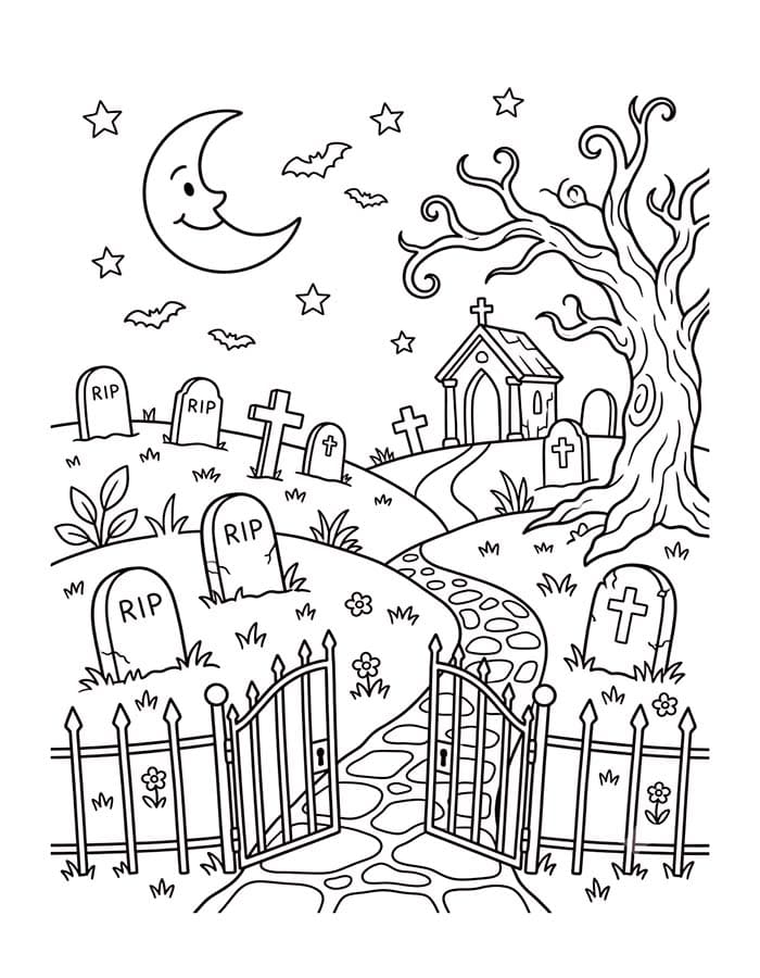 Fise de colorat cu Desenează Cimitir la copii