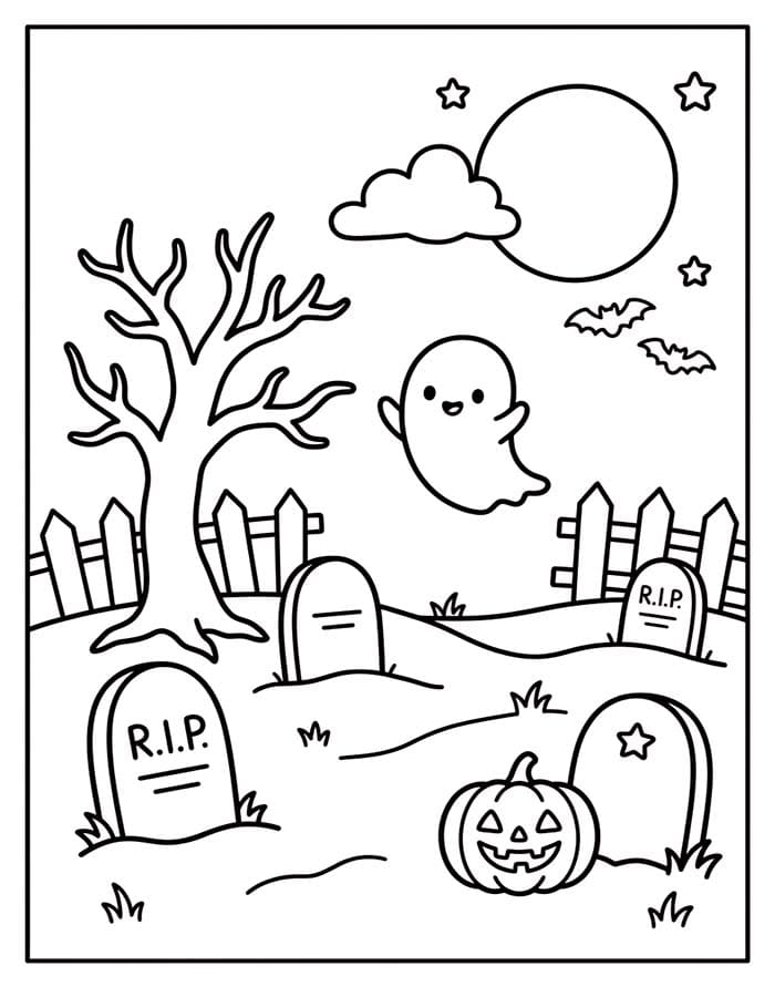 Fise de colorat cu Desenează Cimitir pentru copii