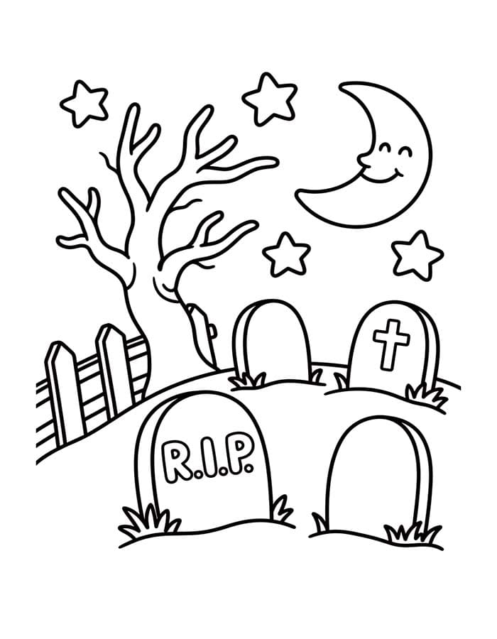 Fise de colorat cu Desenează Cimitir simplu la copii
