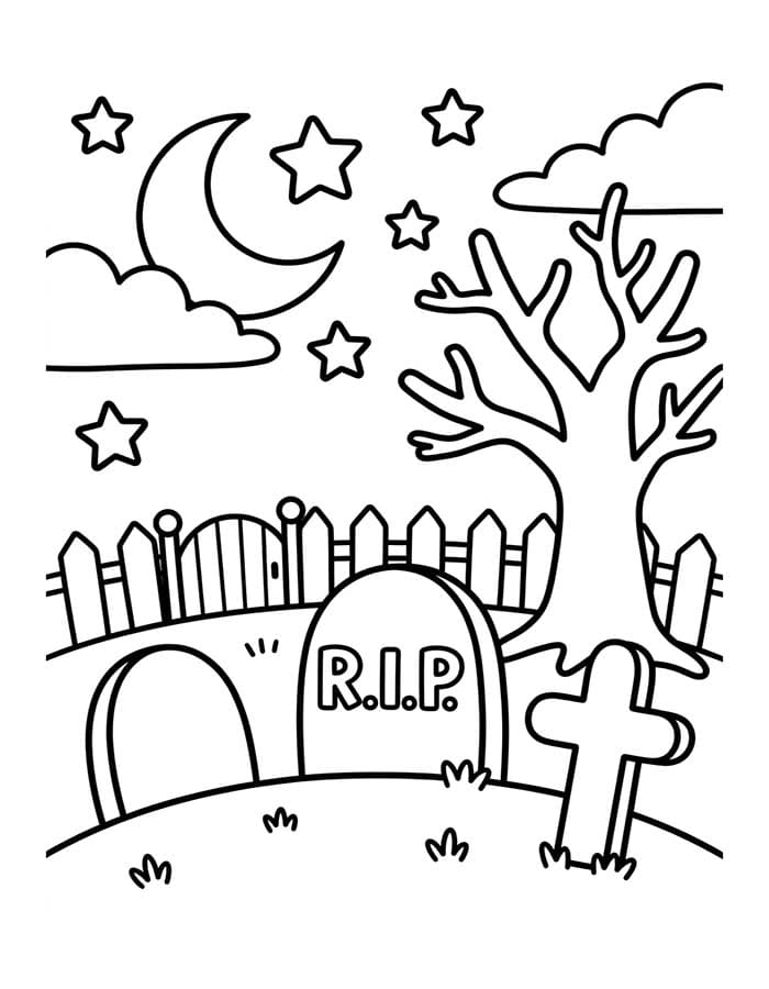 Fise de colorat cu Desenează Cimitir simplu