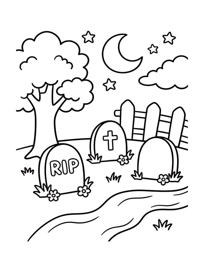 Fise de colorat cu Desenează Cimitir uşor