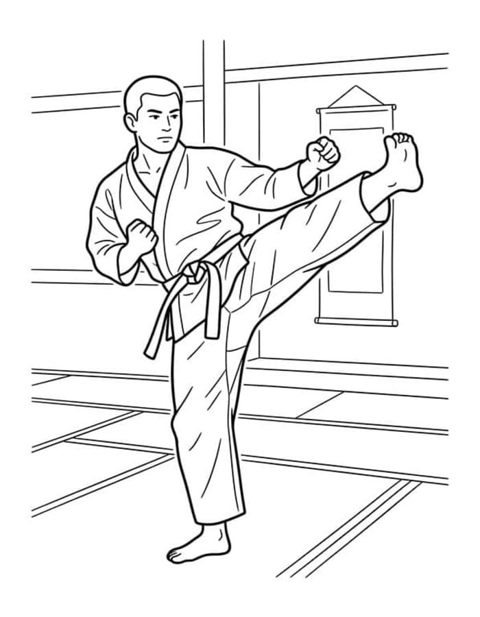 Fise de colorat cu Desenează Karate gratuit simplu