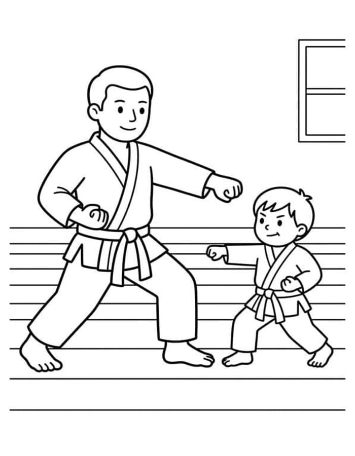 Fise de colorat cu Desenează Karate gratuit uşor