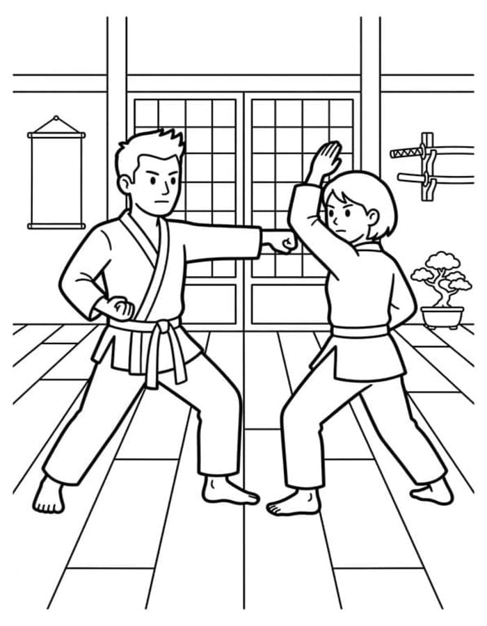 Fise de colorat cu Desenează Karate gratuit