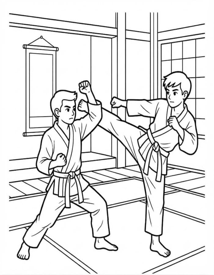 Fise de colorat cu Desenează Karate imprimabil bazic