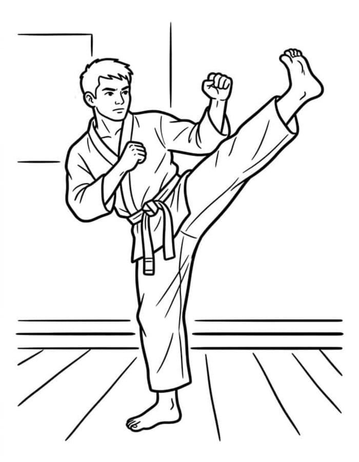 Fise de colorat cu Desenează Karate imprimabil gratuit bazic