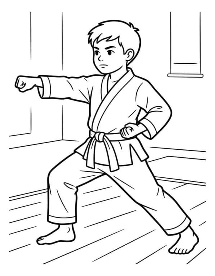 Fise de colorat cu Desenează Karate imprimabil gratuit simplu