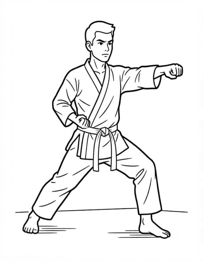 Fise de colorat cu Desenează Karate imprimabil gratuit uşor