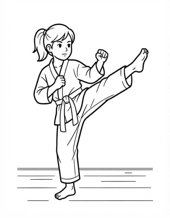 Fise de colorat cu Desenează Karate imprimabil pentru copii
