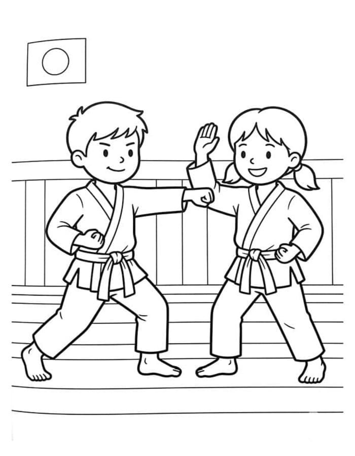 Fise de colorat cu Desenează Karate imprimabil uşor