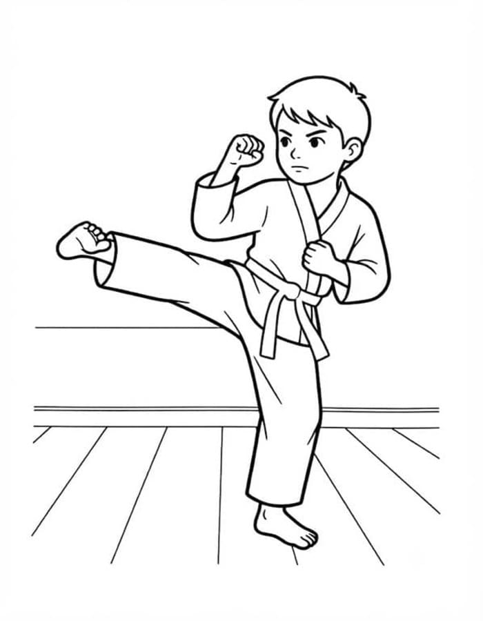 Fise de colorat cu Desenează Karate simplu la copii