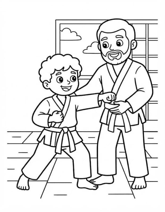 Fise de colorat cu Desenează Karate uşor