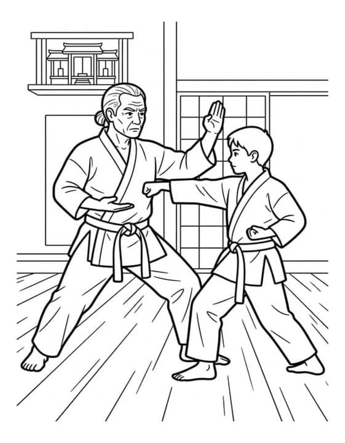 Fise de colorat cu Desenează Karate