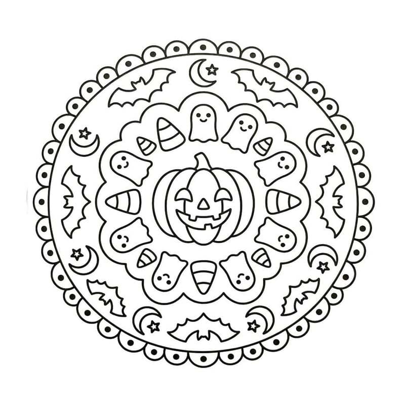 Fise de colorat cu Desenează Mandala de Halloween bazic