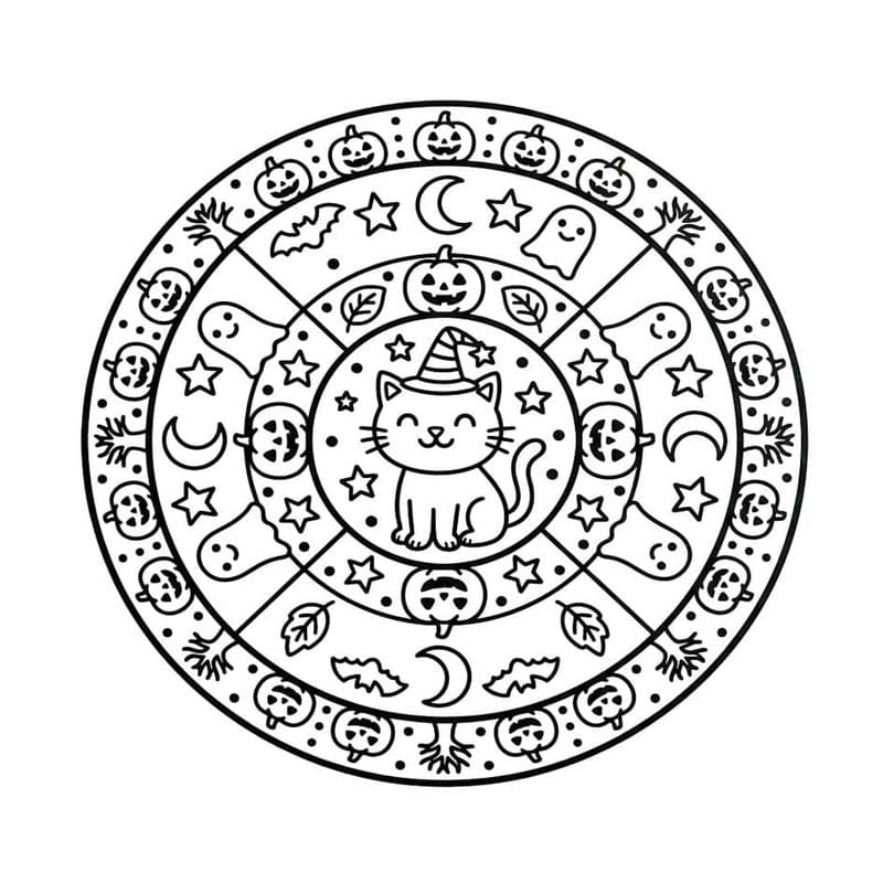 Fise de colorat cu Desenează Mandala de Halloween gratuit