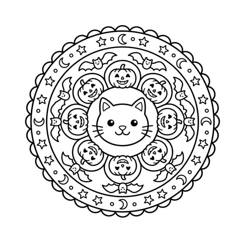 Fise de colorat cu Desenează Mandala de Halloween imprimabil bazic