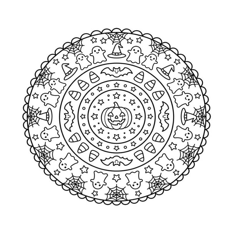 Fise de colorat cu Desenează Mandala de Halloween imprimabil gratuit bazic