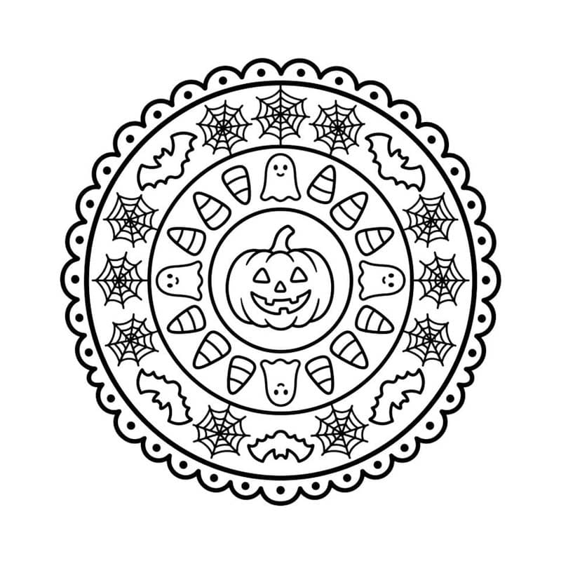 Fise de colorat cu Desenează Mandala de Halloween imprimabil gratuit