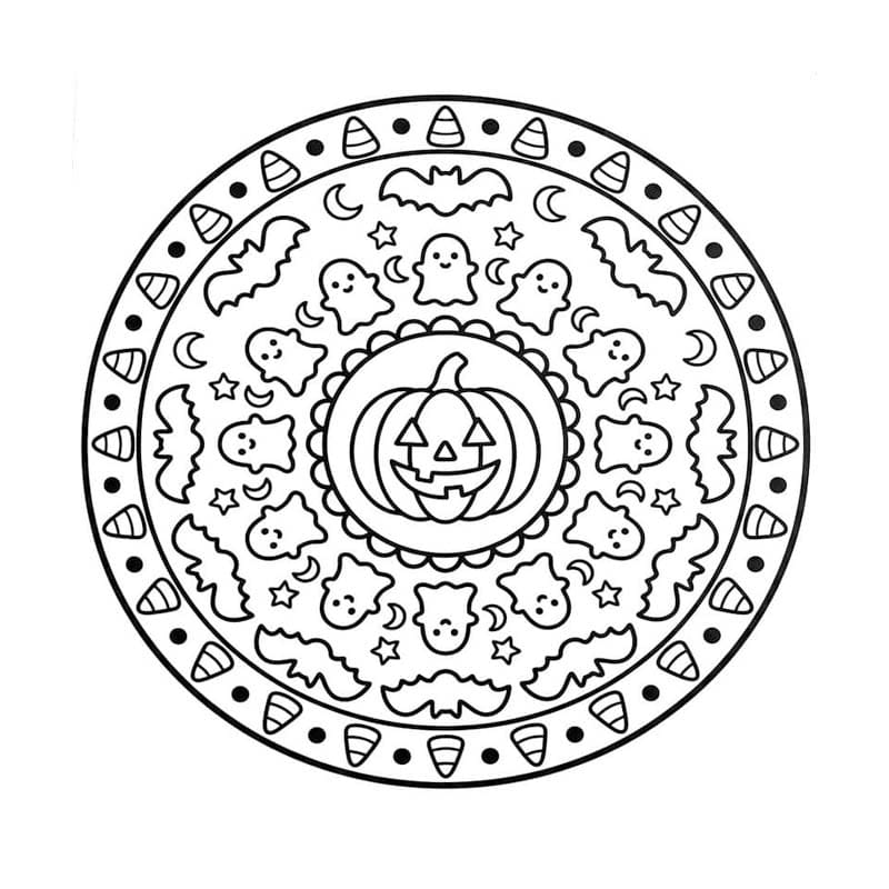 Fise de colorat cu Desenează Mandala de Halloween imprimabil pentru copii