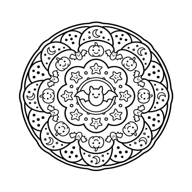 Fise de colorat cu Desenează Mandala de Halloween imprimabil