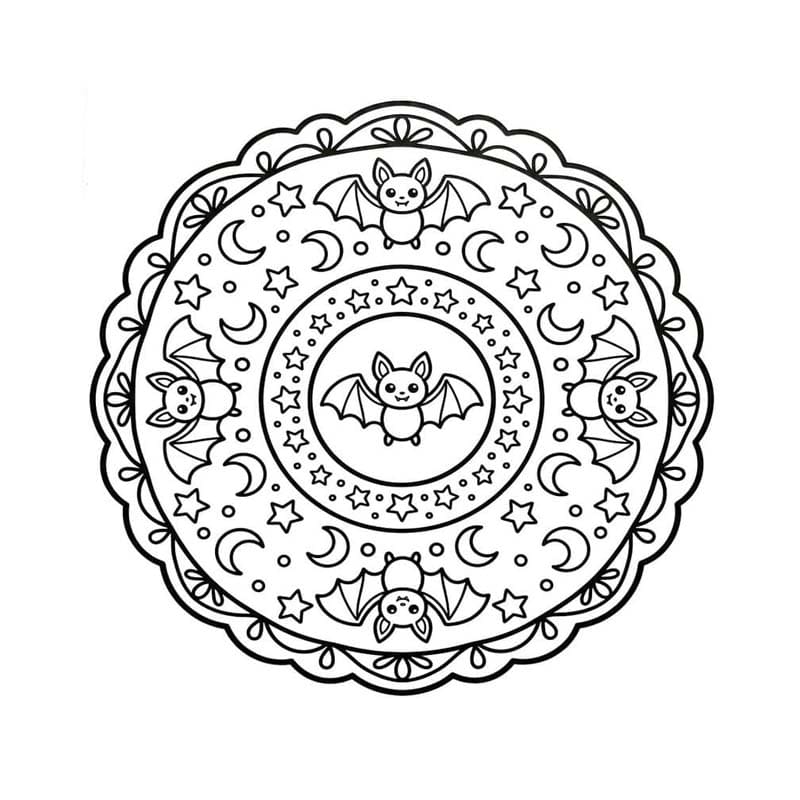 Fise de colorat cu Desenează Mandala de Halloween simplu