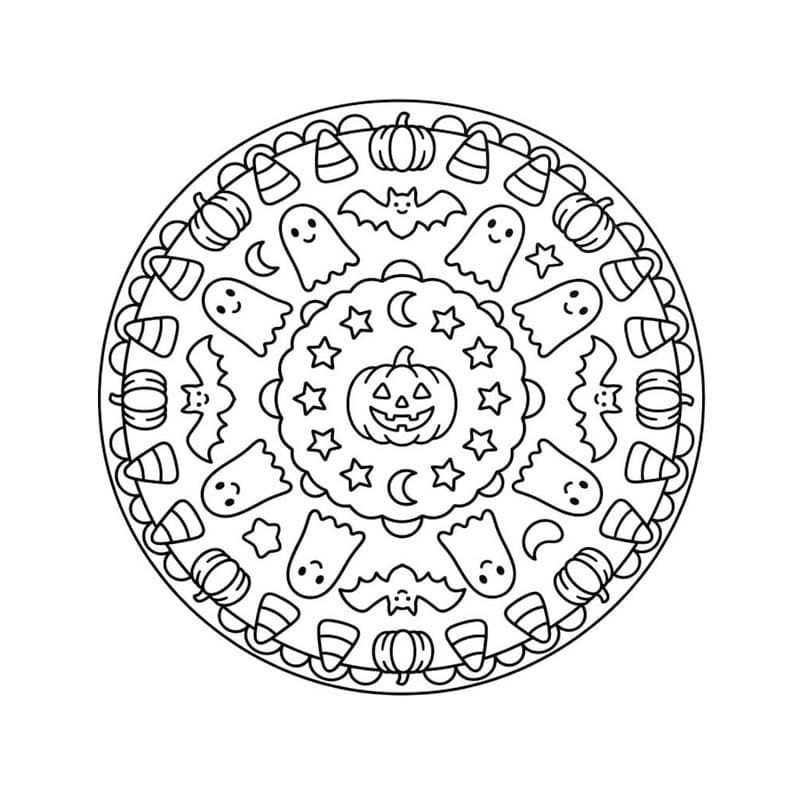 Fise de colorat cu Desenează Mandala de Halloween uşor