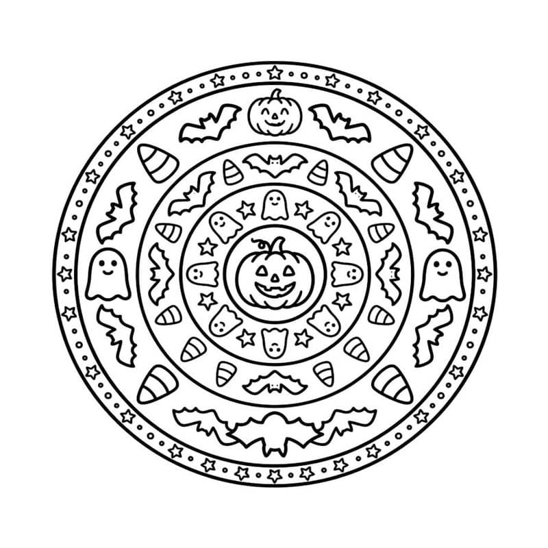 Fise de colorat cu Desenează Mandala de Halloween
