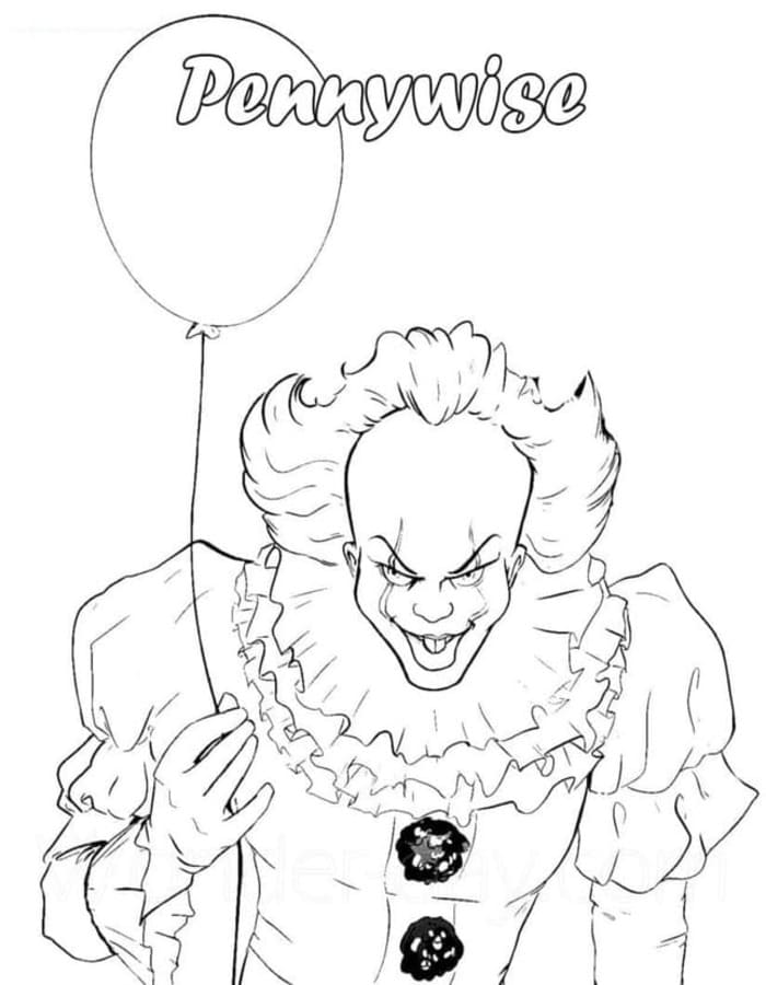Fise de colorat cu Desenează Pennywise bazic la copii