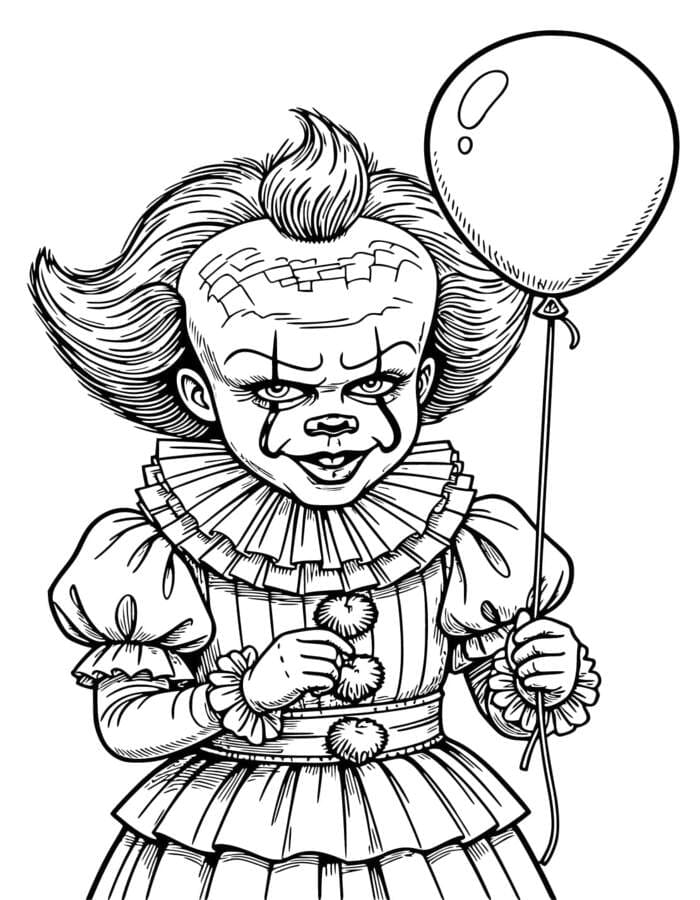 Fise de colorat cu Desenează Pennywise gratuit simplu