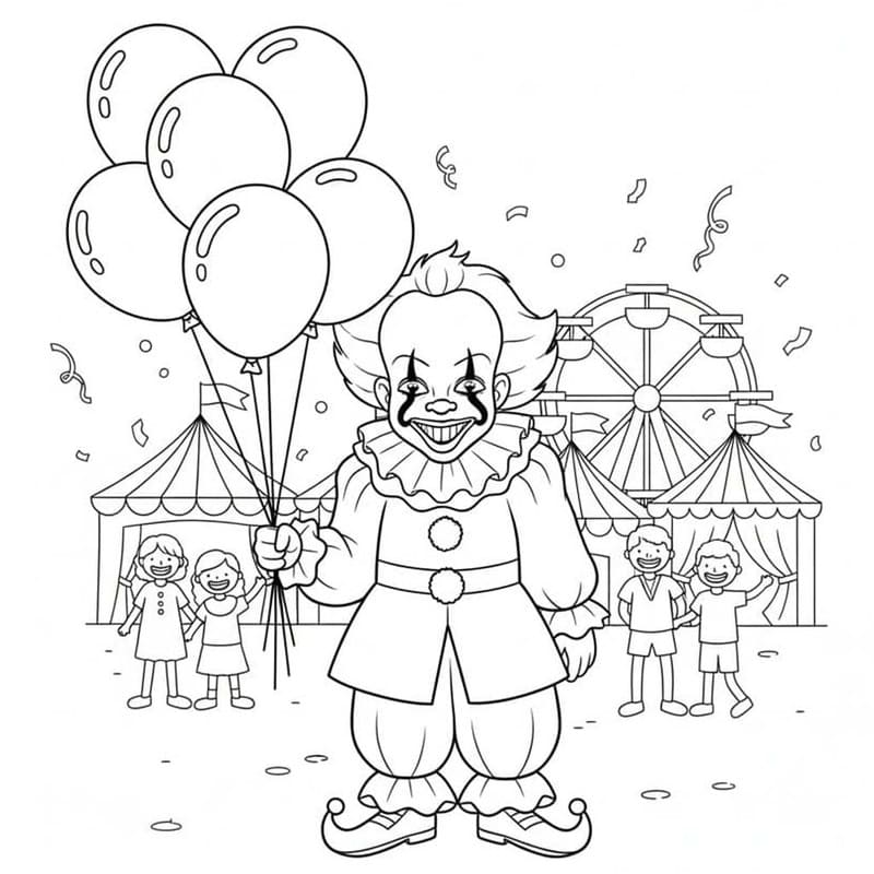 Fise de colorat cu Desenează Pennywise imprimabil gratuit simplu