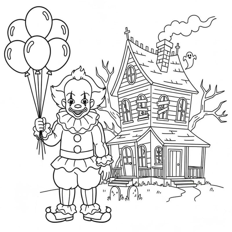 Fise de colorat cu Desenează Pennywise uşor la copii