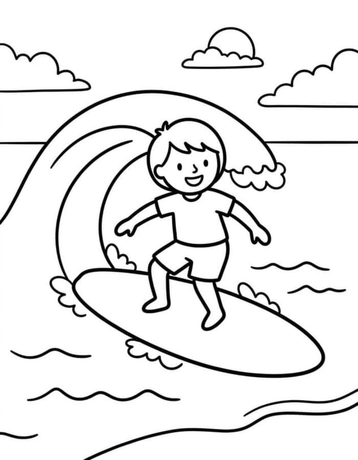 Fise de colorat cu Desenează Surfing bazic la copii