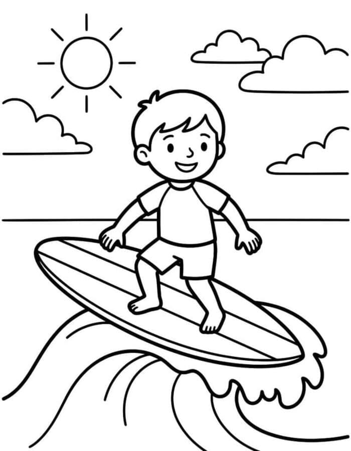 Fise de colorat cu Desenează Surfing gratuit simplu