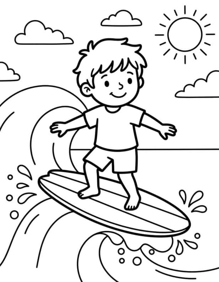 Fise de colorat cu Desenează Surfing gratuit uşor